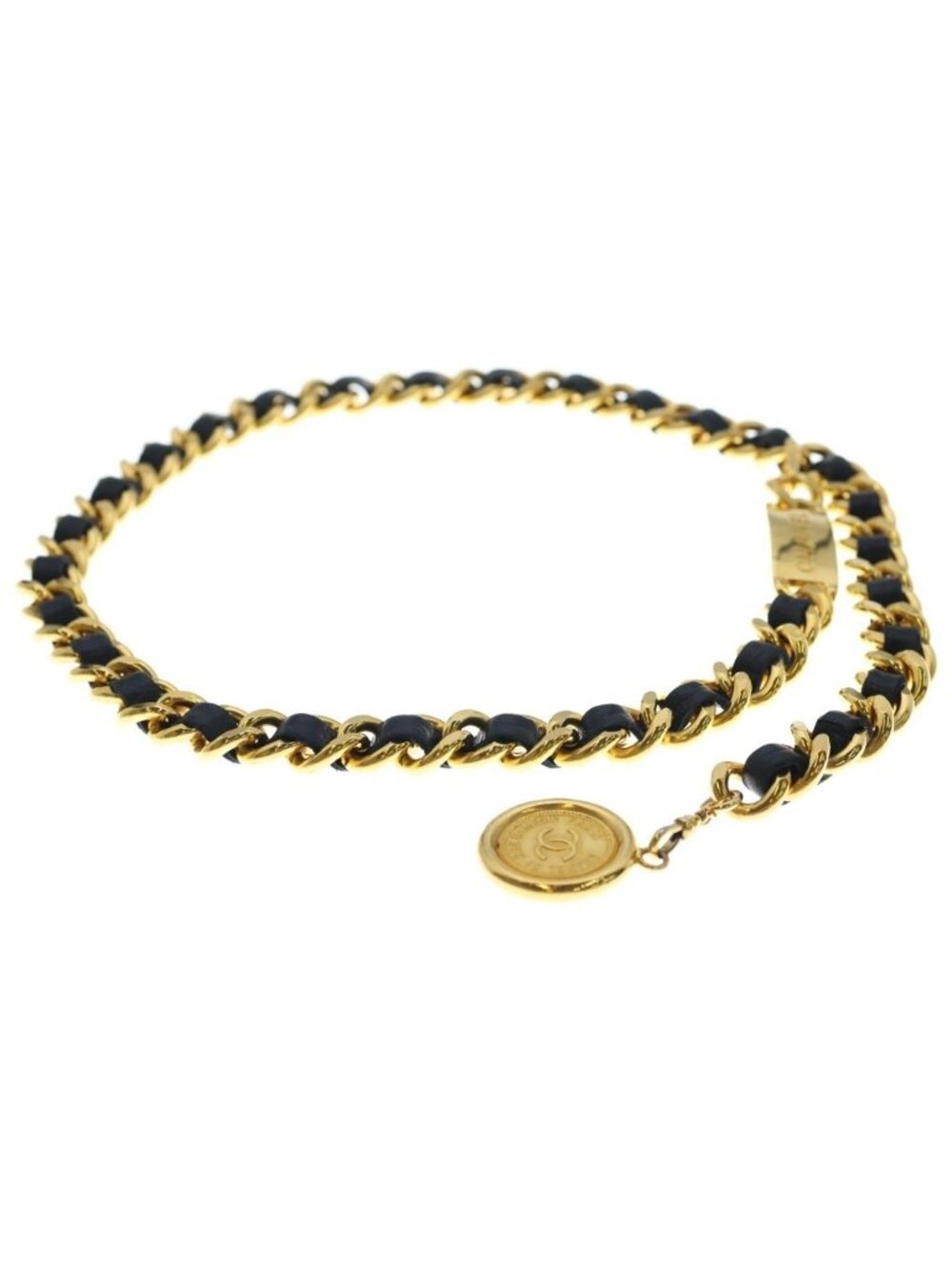 Chanel Cambon CC Logo Plate Leather Chain Belt Gold - Picture 3 of 6
